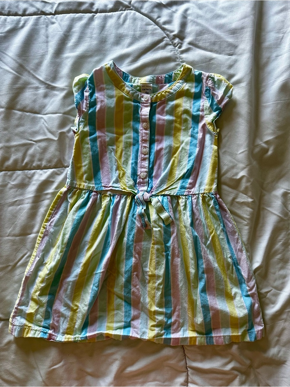 Carter's Girls Pastel Yellow Pink Blue Striped Tie-Front Dress